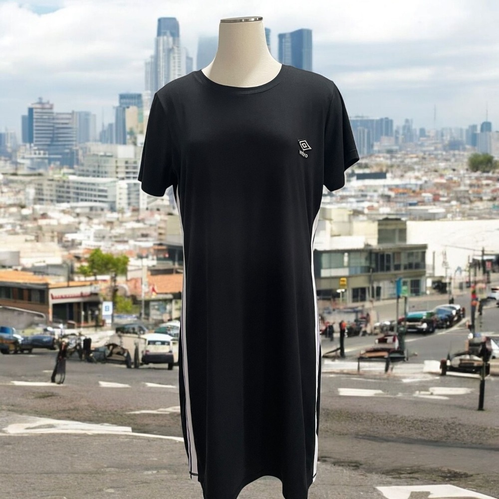 Umbro Black T-Shirt Dress XL Athletic Stripe Logo Casual Sporty Streetwear Retro